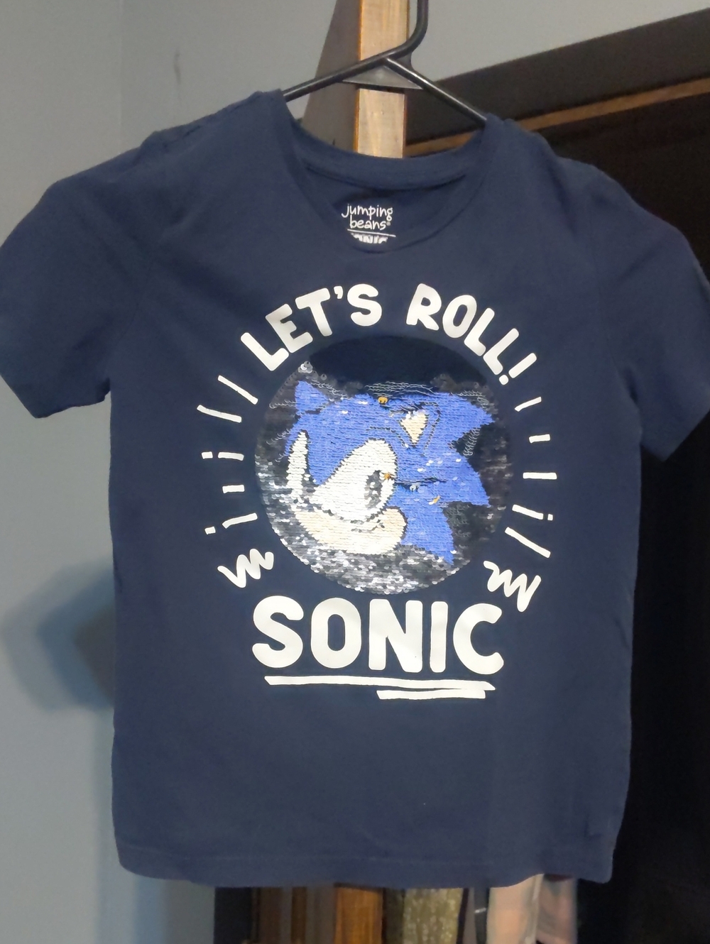 jumping beans Navy Sonic Sequin 'Let's Roll' Tee